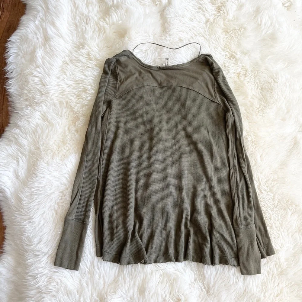 Free People Malibu Thermal Knit Top Army Green S